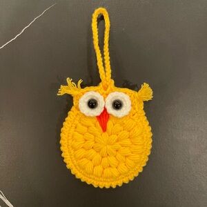Crocheted Yellow Owl Earbud Case, Cute Owl Earphone Pouch, Small Handmade Gift